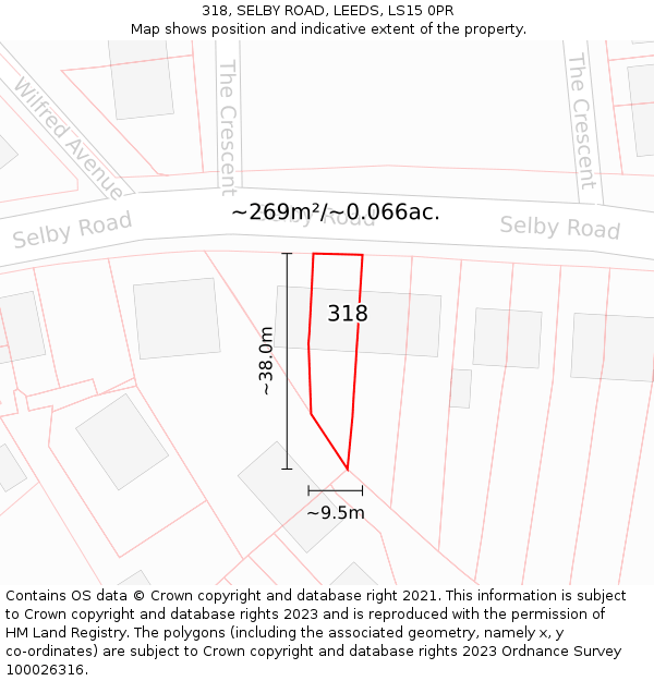 318, SELBY ROAD, LEEDS, LS15 0PR: Plot and title map