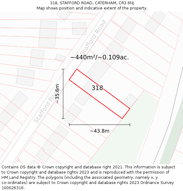 318, STAFFORD ROAD, CATERHAM, CR3 6NJ: Plot and title map