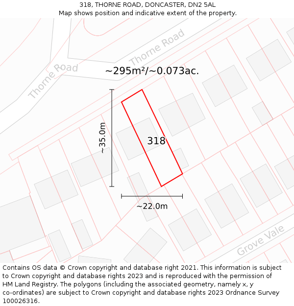 318, THORNE ROAD, DONCASTER, DN2 5AL: Plot and title map