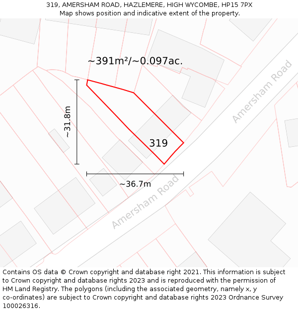 319, AMERSHAM ROAD, HAZLEMERE, HIGH WYCOMBE, HP15 7PX: Plot and title map