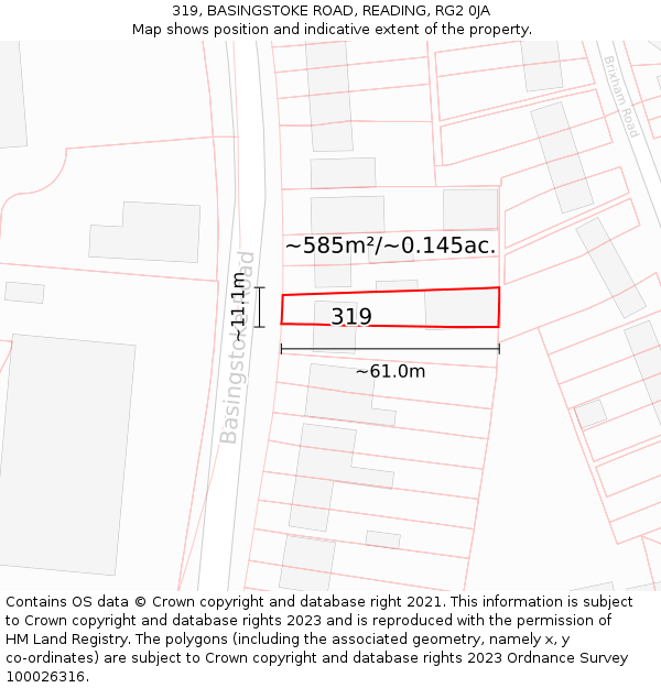 319, BASINGSTOKE ROAD, READING, RG2 0JA: Plot and title map
