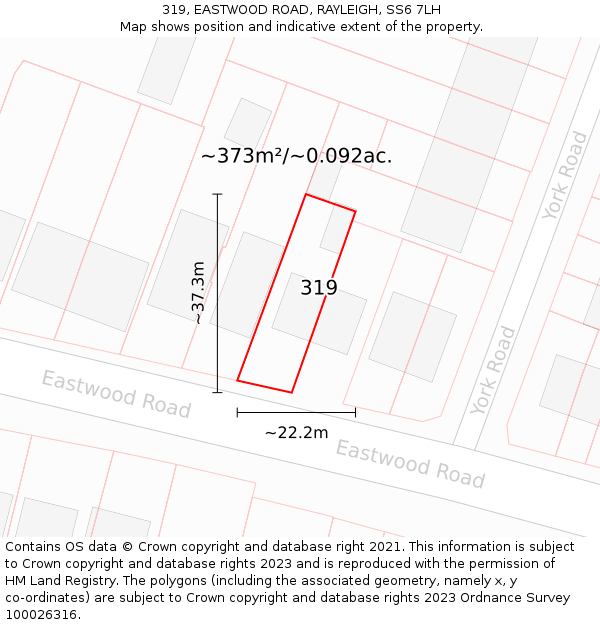 319, EASTWOOD ROAD, RAYLEIGH, SS6 7LH: Plot and title map