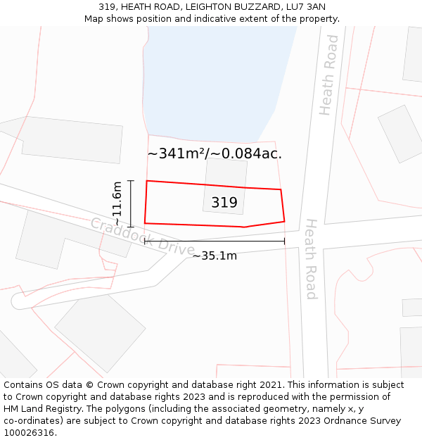 319, HEATH ROAD, LEIGHTON BUZZARD, LU7 3AN: Plot and title map