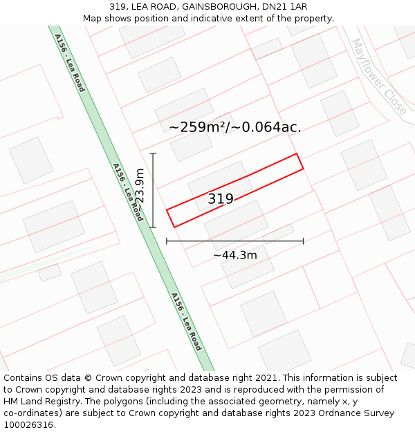 319, LEA ROAD, GAINSBOROUGH, DN21 1AR: Plot and title map