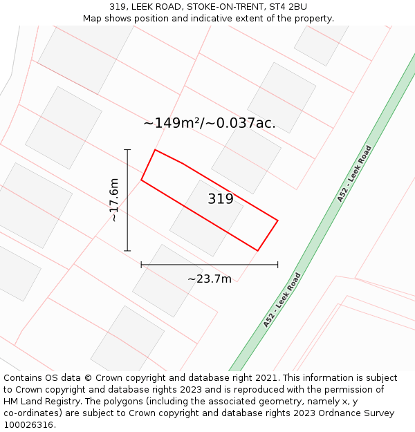 319, LEEK ROAD, STOKE-ON-TRENT, ST4 2BU: Plot and title map