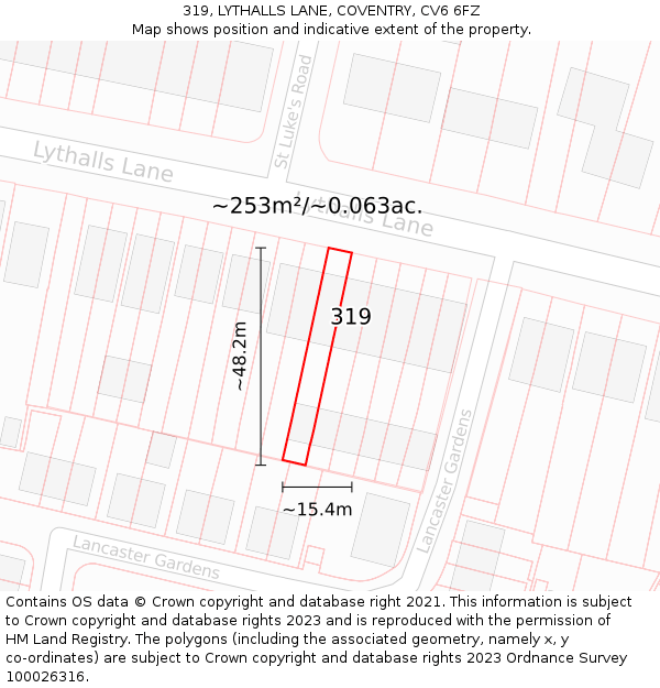 319, LYTHALLS LANE, COVENTRY, CV6 6FZ: Plot and title map