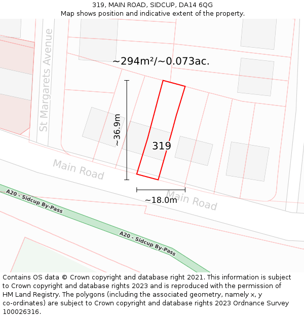 319, MAIN ROAD, SIDCUP, DA14 6QG: Plot and title map