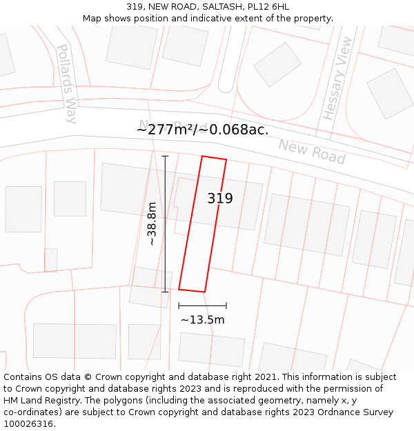 319, NEW ROAD, SALTASH, PL12 6HL: Plot and title map