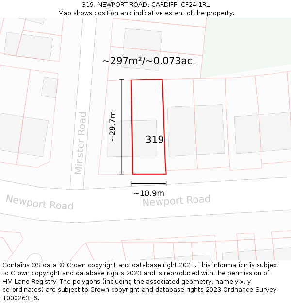 319, NEWPORT ROAD, CARDIFF, CF24 1RL: Plot and title map