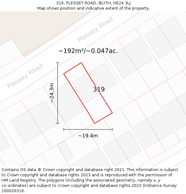 319, PLESSEY ROAD, BLYTH, NE24 3LJ: Plot and title map