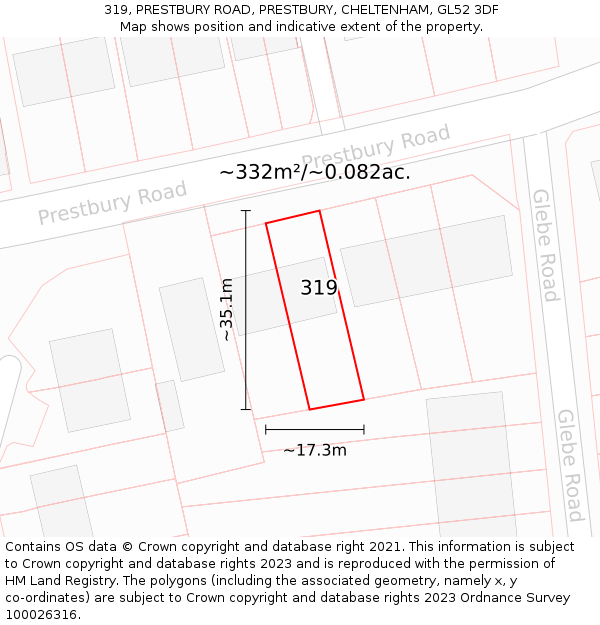 319, PRESTBURY ROAD, PRESTBURY, CHELTENHAM, GL52 3DF: Plot and title map