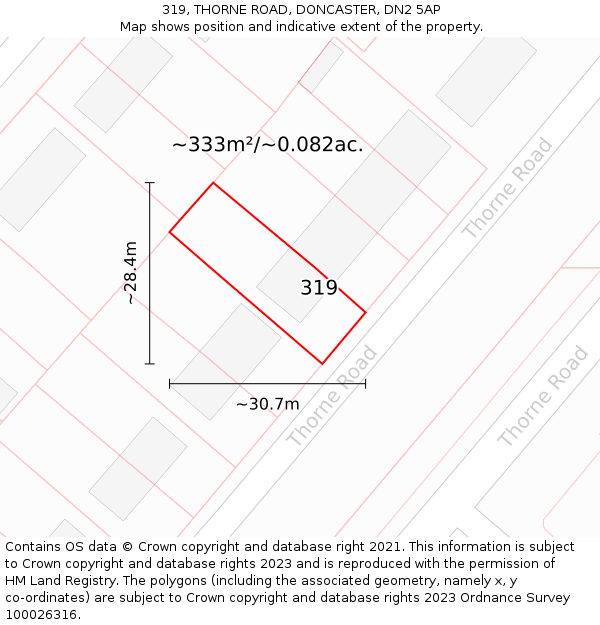 319, THORNE ROAD, DONCASTER, DN2 5AP: Plot and title map