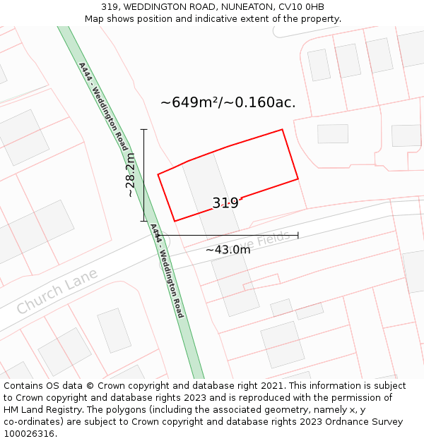 319, WEDDINGTON ROAD, NUNEATON, CV10 0HB: Plot and title map