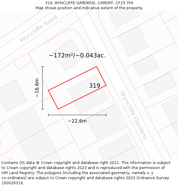 319, WYNCLIFFE GARDENS, CARDIFF, CF23 7FA: Plot and title map