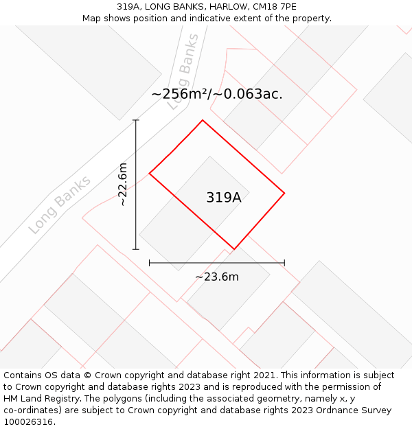 319A, LONG BANKS, HARLOW, CM18 7PE: Plot and title map