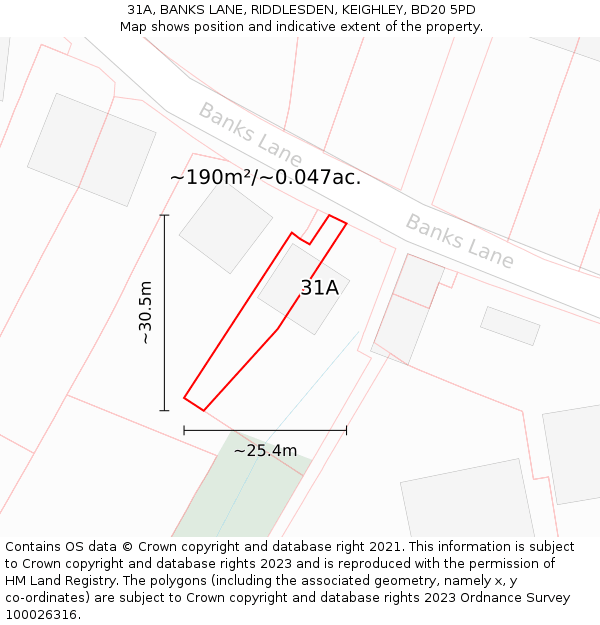 31A, BANKS LANE, RIDDLESDEN, KEIGHLEY, BD20 5PD: Plot and title map