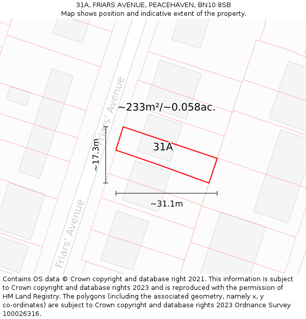 31A, FRIARS AVENUE, PEACEHAVEN, BN10 8SB: Plot and title map