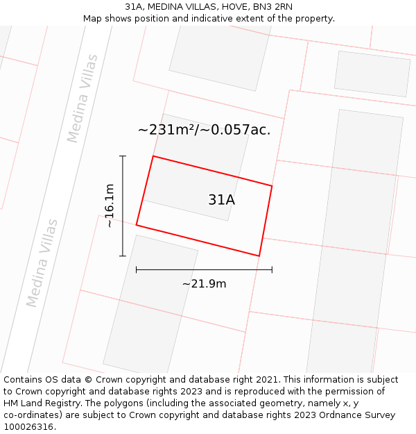 31A, MEDINA VILLAS, HOVE, BN3 2RN: Plot and title map