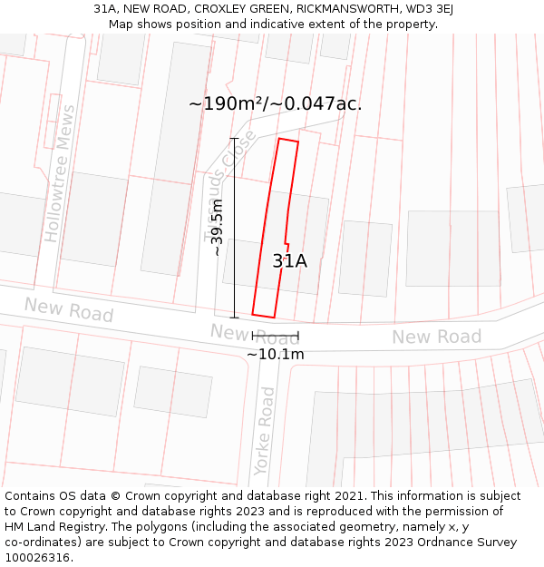 31A, NEW ROAD, CROXLEY GREEN, RICKMANSWORTH, WD3 3EJ: Plot and title map