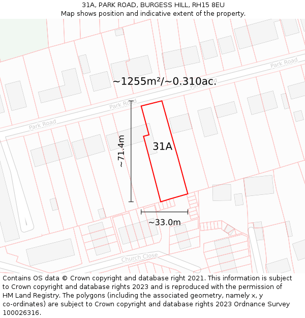 31A, PARK ROAD, BURGESS HILL, RH15 8EU: Plot and title map