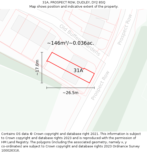 31A, PROSPECT ROW, DUDLEY, DY2 8SQ: Plot and title map