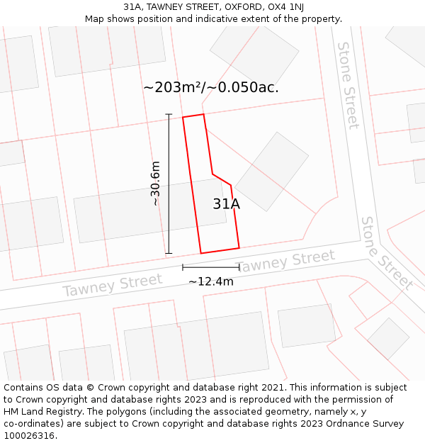 31A, TAWNEY STREET, OXFORD, OX4 1NJ: Plot and title map