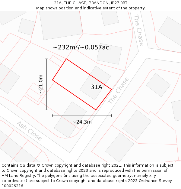 31A, THE CHASE, BRANDON, IP27 0RT: Plot and title map