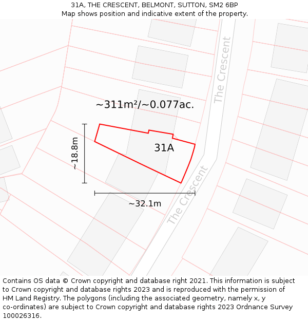 31A, THE CRESCENT, BELMONT, SUTTON, SM2 6BP: Plot and title map