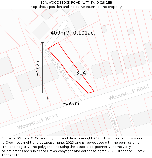 31A, WOODSTOCK ROAD, WITNEY, OX28 1EB: Plot and title map