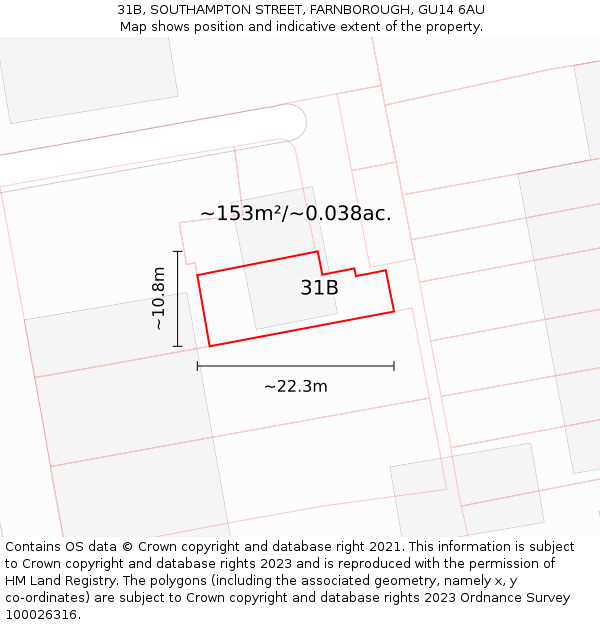 31B, SOUTHAMPTON STREET, FARNBOROUGH, GU14 6AU: Plot and title map