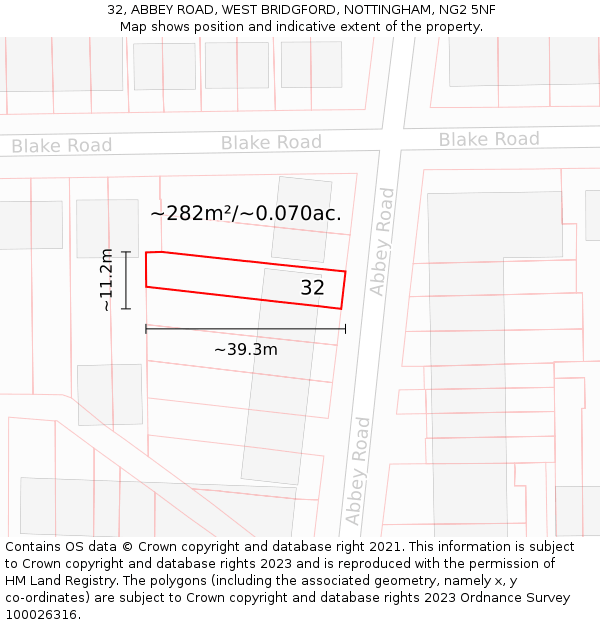 32, ABBEY ROAD, WEST BRIDGFORD, NOTTINGHAM, NG2 5NF: Plot and title map