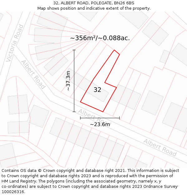 32, ALBERT ROAD, POLEGATE, BN26 6BS: Plot and title map