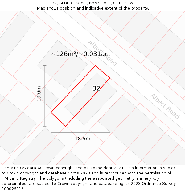 32, ALBERT ROAD, RAMSGATE, CT11 8DW: Plot and title map