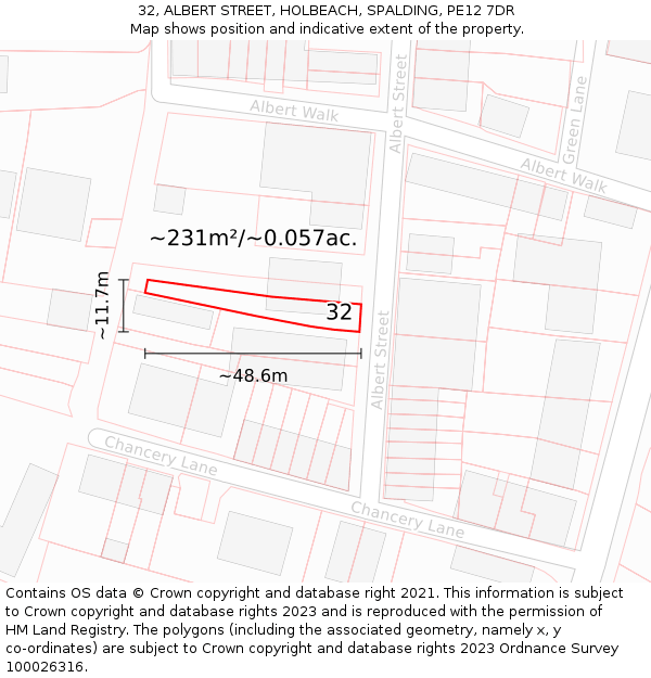 32, ALBERT STREET, HOLBEACH, SPALDING, PE12 7DR: Plot and title map