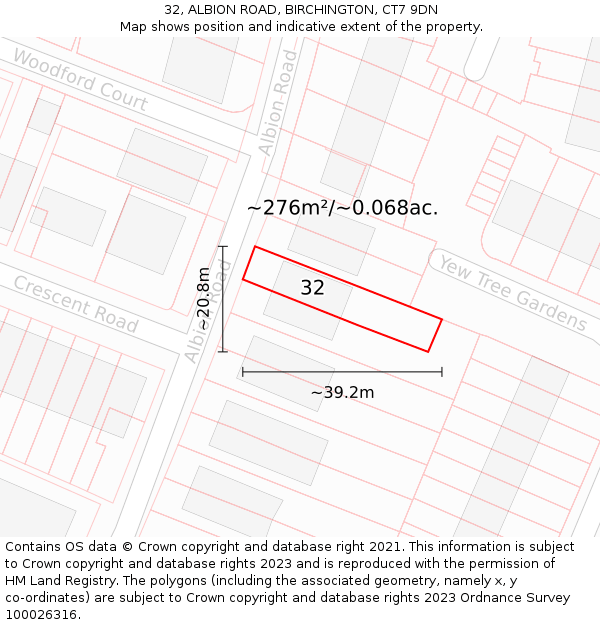 32, ALBION ROAD, BIRCHINGTON, CT7 9DN: Plot and title map