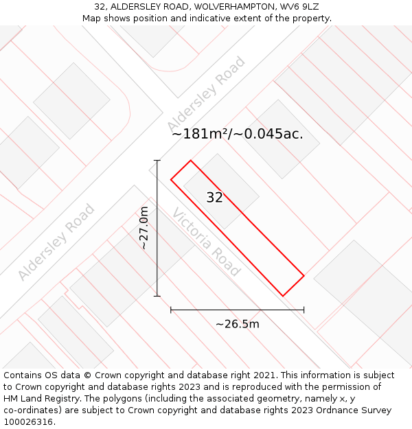 32, ALDERSLEY ROAD, WOLVERHAMPTON, WV6 9LZ: Plot and title map