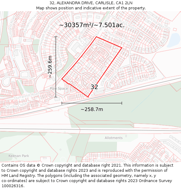 32, ALEXANDRA DRIVE, CARLISLE, CA1 2LN: Plot and title map