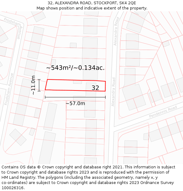 32, ALEXANDRA ROAD, STOCKPORT, SK4 2QE: Plot and title map