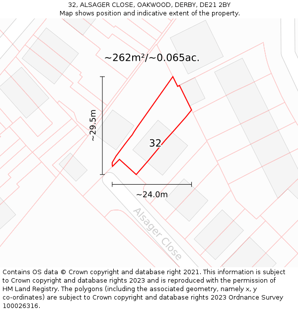 32, ALSAGER CLOSE, OAKWOOD, DERBY, DE21 2BY: Plot and title map