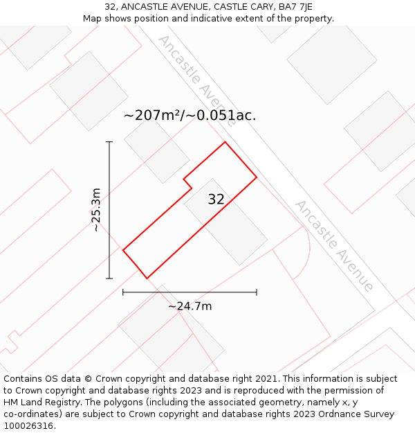 32, ANCASTLE AVENUE, CASTLE CARY, BA7 7JE: Plot and title map