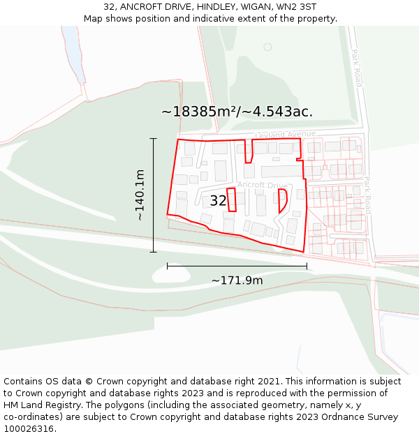 32, ANCROFT DRIVE, HINDLEY, WIGAN, WN2 3ST: Plot and title map