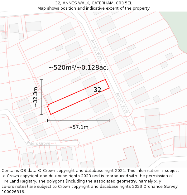 32, ANNES WALK, CATERHAM, CR3 5EL: Plot and title map