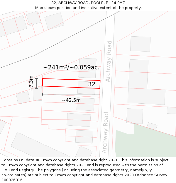 32, ARCHWAY ROAD, POOLE, BH14 9AZ: Plot and title map