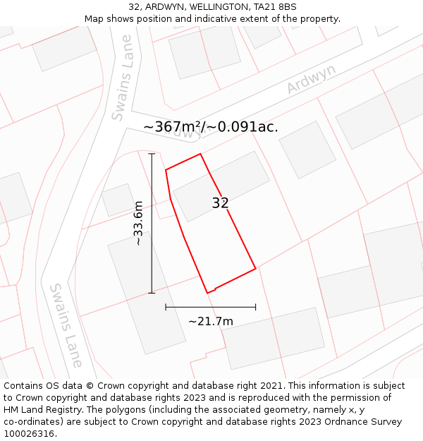 32, ARDWYN, WELLINGTON, TA21 8BS: Plot and title map