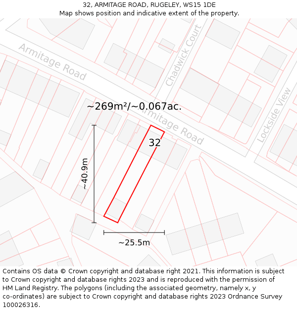 32, ARMITAGE ROAD, RUGELEY, WS15 1DE: Plot and title map