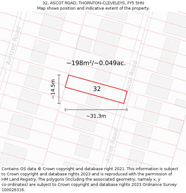 32, ASCOT ROAD, THORNTON-CLEVELEYS, FY5 5HN: Plot and title map