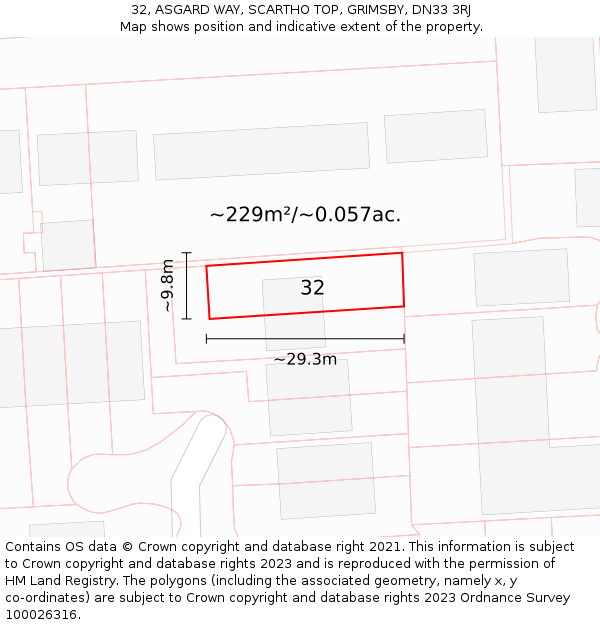 32, ASGARD WAY, SCARTHO TOP, GRIMSBY, DN33 3RJ: Plot and title map