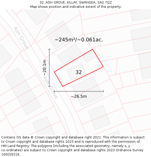 32, ASH GROVE, KILLAY, SWANSEA, SA2 7QZ: Plot and title map