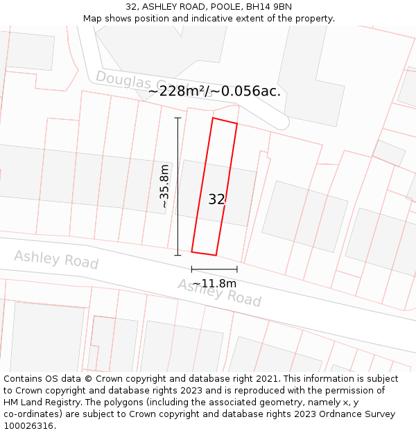 32, ASHLEY ROAD, POOLE, BH14 9BN: Plot and title map