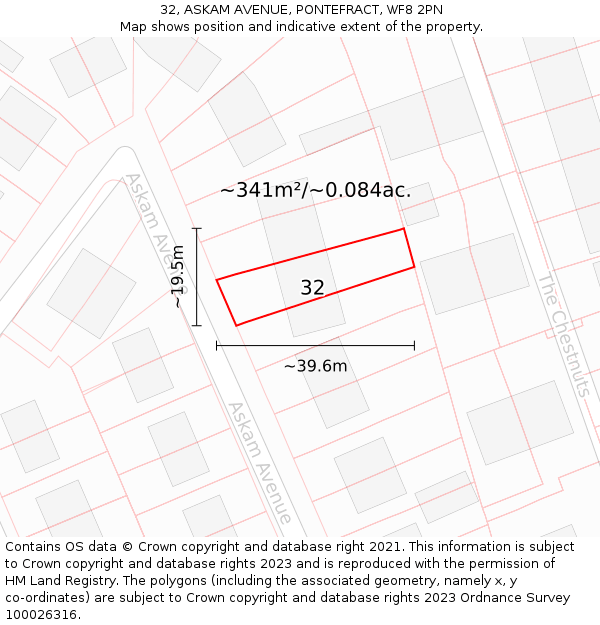 32, ASKAM AVENUE, PONTEFRACT, WF8 2PN: Plot and title map